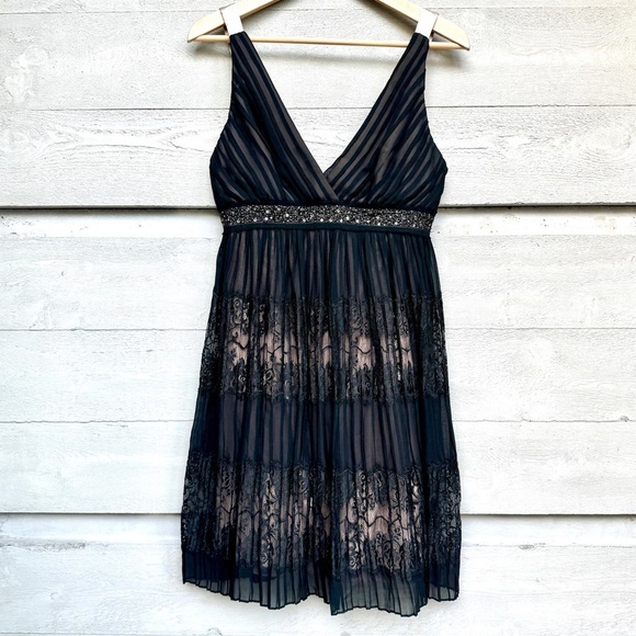 BCBGMaxAzria Lingerie Lace Overlay‎ Dress 4 Black Whimsigoth Fairy Grunge Party - Picture 1 of 14